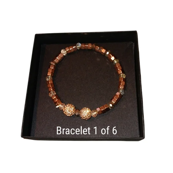 6 Piece Pink & Gold Stretchy Beaded Bracelet Set, NWOT - Picture 2 of 6